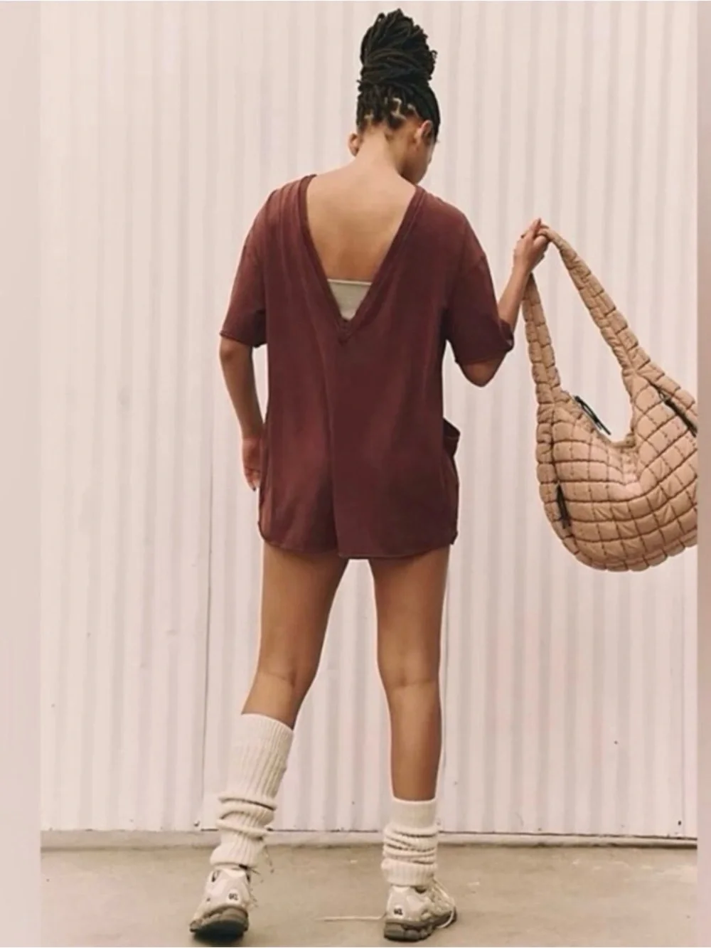 Free People Off-Shoulder Short Romper in Dark Espresso Brown